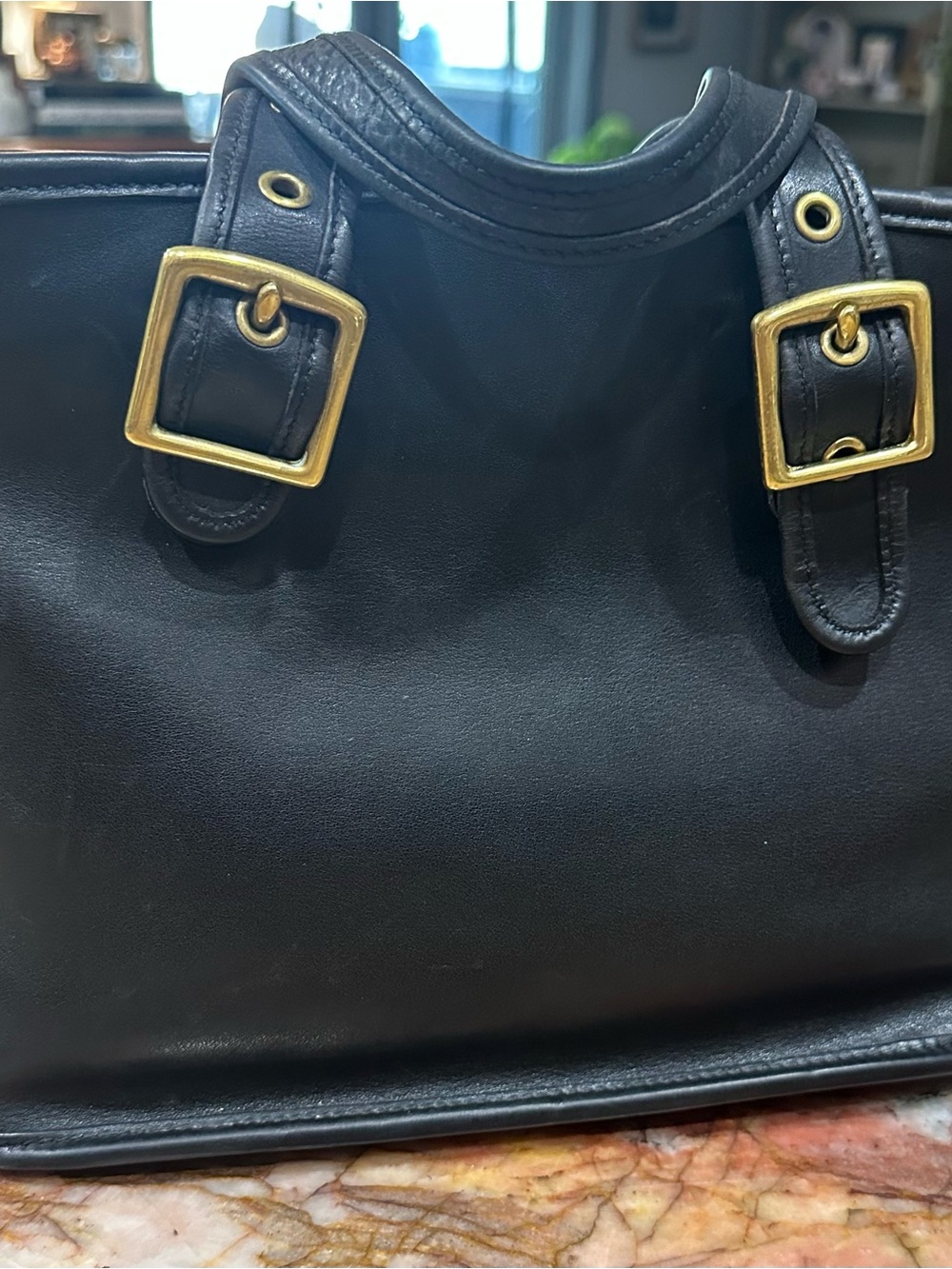 Vintage Coach Legacy Satchel Black Leather Handbag with Gold Buckle Accents - Picture 2 of 9